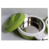 Set of 3 Green Insulated Food Containers with Stainless Steel Interiors