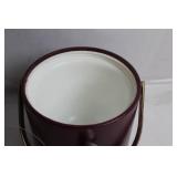 Vintage Burgundy Leatherette Ice Bucket with Tongs