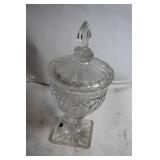 Vintage Crystal Lidded Candy Dish with Diamond Pattern