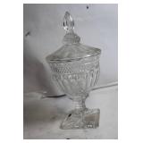 Vintage Crystal Lidded Candy Dish with Diamond Pattern