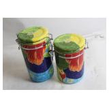 Set of 2 Colorful Ceramic Storage Canisters with Floral Design