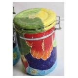 Set of 2 Colorful Ceramic Storage Canisters with Floral Design