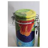 Set of 2 Colorful Ceramic Storage Canisters with Floral Design