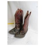 Used Leather Cowboy Boots with Detailed Stitching