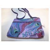 Anuschka Handpainted Leather Crossbody Bag with Floral and Peacock Design