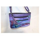 Anuschka Handpainted Leather Crossbody Bag with Floral and Peacock Design