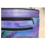 Anuschka Handpainted Leather Crossbody Bag with Floral and Peacock Design
