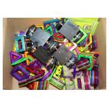 Large Assortment of Colorful Magnetic Building Blocks with Wheels