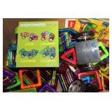 Large Assortment of Colorful Magnetic Building Blocks with Wheels