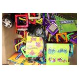 Large Assortment of Colorful Magnetic Building Blocks with Wheels