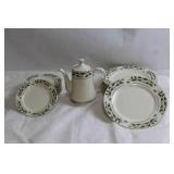 Ivory Holly China Set - Coffee Pot and 11 Dinner Plates