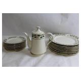 Ivory Holly China Set - Coffee Pot and 11 Dinner Plates