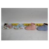 Set of 4 Vintage Ceramic Baby Shoe Planters with Floral Design