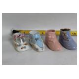 Set of 4 Vintage Ceramic Baby Shoe Planters with Floral Design