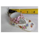 Set of 4 Vintage Ceramic Baby Shoe Planters with Floral Design
