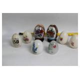 Set of 9 Decorative Porcelain and Glass Eggs Featuring Floral Designs