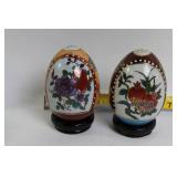 Set of 9 Decorative Porcelain and Glass Eggs Featuring Floral Designs