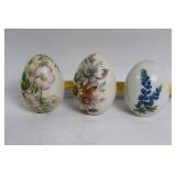 Set of 9 Decorative Porcelain and Glass Eggs Featuring Floral Designs