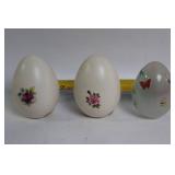 Set of 9 Decorative Porcelain and Glass Eggs Featuring Floral Designs