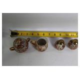 Japanese Vintage Kutani Moriage Red Gold Porcelain Creamer and Sugar Set with Salt and Pepper Shakers