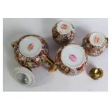 Japanese Vintage Kutani Moriage Red Gold Porcelain Creamer and Sugar Set with Salt and Pepper Shakers