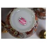 Japanese Vintage Kutani Moriage Red Gold Porcelain Creamer and Sugar Set with Salt and Pepper Shakers