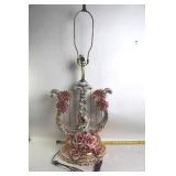 Vintage Porcelain Table Lamp with Floral and Cherub Design
