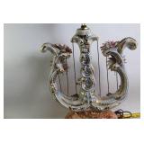 Vintage Porcelain Table Lamp with Floral and Cherub Design