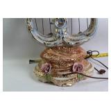 Vintage Porcelain Table Lamp with Floral and Cherub Design