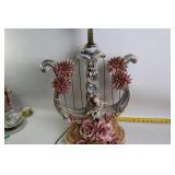 Vintage Porcelain Table Lamp with Floral and Cherub Design