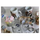 Collection of Vintage Ceramics, Glassware, Figurines, and Mugs