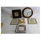 Eclectic Collection of 4 Wall Clocks and 3 Picture Frames