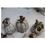 Set of 8 Ceramic White Pumpkin Decor with Leaf Accent