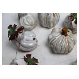 Set of 8 Ceramic White Pumpkin Decor with Leaf Accent