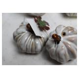 Set of 8 Ceramic White Pumpkin Decor with Leaf Accent