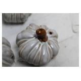 Set of 8 Ceramic White Pumpkin Decor with Leaf Accent