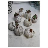 Set of 8 Ceramic White Pumpkin Decor with Leaf Accent