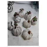 Set of 8 Ceramic White Pumpkin Decor with Leaf Accent