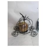 Decorative Glitter Pumpkin with Metal Coach Stand