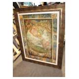 Framed Antique-Style World Map Print with Ornate Details