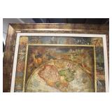 Framed Antique-Style World Map Print with Ornate Details