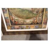 Framed Antique-Style World Map Print with Ornate Details