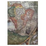 Framed Antique-Style World Map Print with Ornate Details