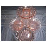 Pink Depression Lace Plate & Bowls