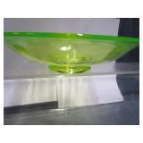 Vaseline Glass Bowl & Candle Holders