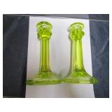 Vaseline Glass Bowl & Candle Holders