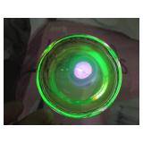 Vaseline Glass Bowl & Candle Holders