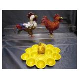 Calif Pottery Egg Plate, Beaded Chickens