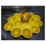 Calif Pottery Egg Plate, Beaded Chickens