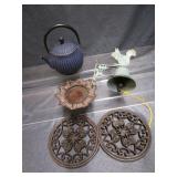 Cast Teapot, Trivets, Bell